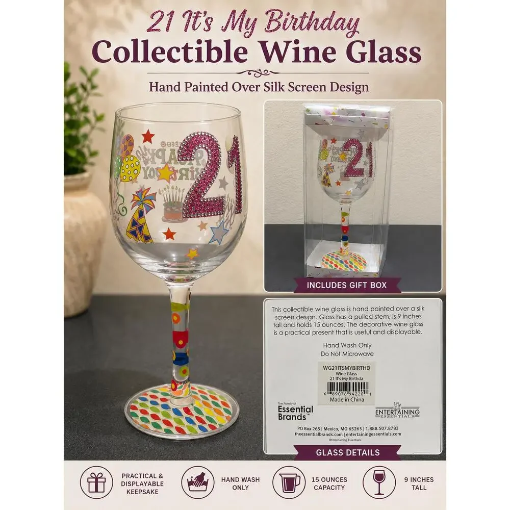 21st Birthday Decorated Wine Glass 15oz